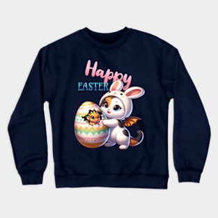 Happy Easter bunny cat with dragon baby Crewneck Sweatshirt